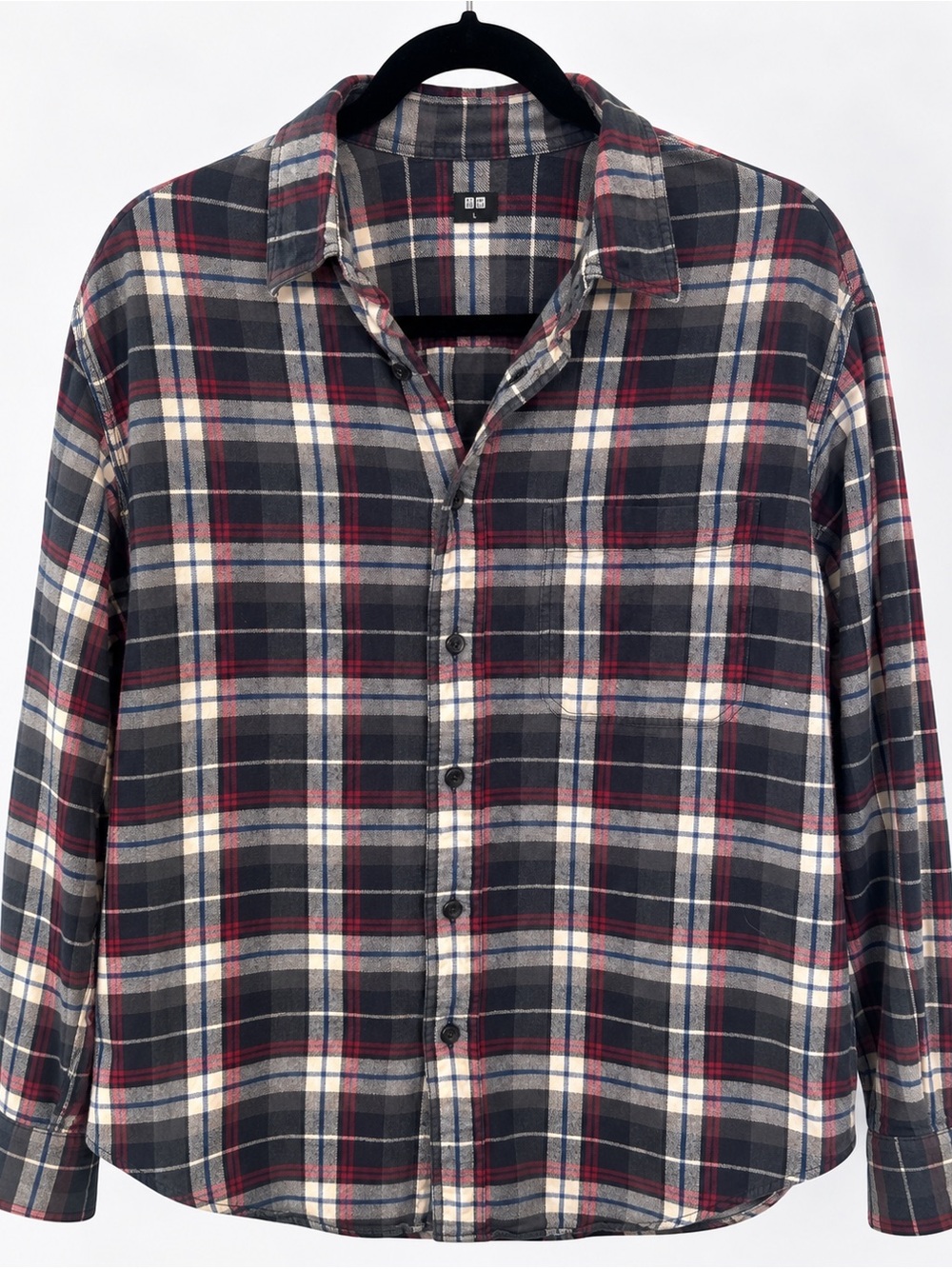 UNIQLO Men’s Plaid Flannel Button Down Shirt | Navy, White & Red | Size L